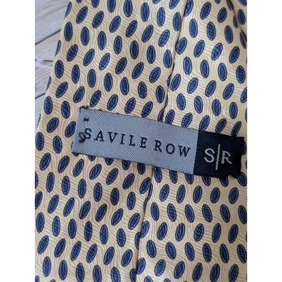 Savile Row Mens 100% Silk Necktie Made In USA Designer Geometric Dot Yellow Blue - Picture 3 of 6
